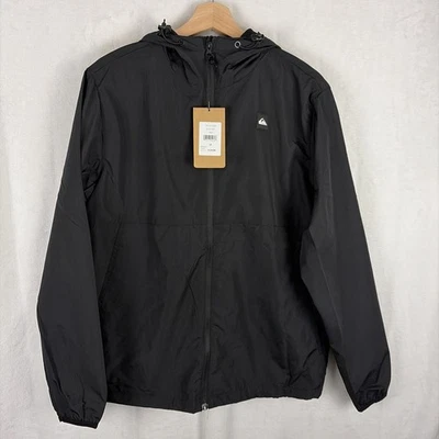 Jaqueta corta-vento Quiksilver DRYFLIGHT preta ônix zíper completo com capuz média nova com etiquetas - Imagem 1 de 4