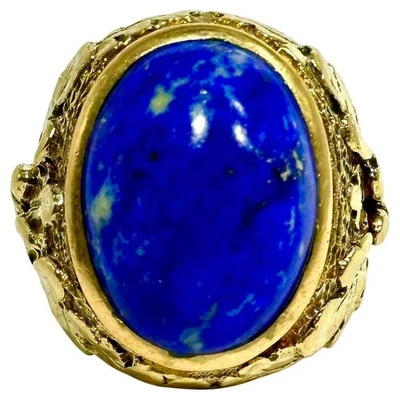 经典男式 18K 黄金和 Lapis-Lazuli Cabochon 图章戒指 — 第 1/4 张图片