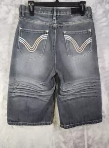 CHAMS Jean Shorts SIZE 18 (30x13 Actual) Wide Leg Long Embroidered Whisker Jorts - Picture 1 of 17
