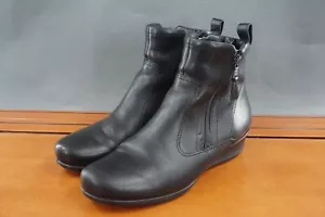 Ecco Felicia Shoes Women's 8.5 Black Leather Pull On Casual Wedge Ankle Bootie - Picture 1 of 10