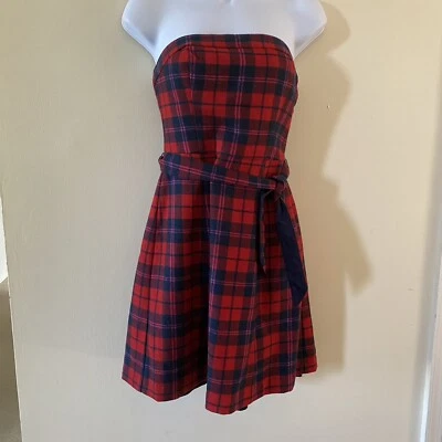 Mini Vestido Vintage American Eagle Outfitters Rojo Púrpura Azul a Cuadros Talla 0/Lana Foto 1 de 4