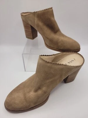 Zueco VIA SPIGA Talla 6M Tacón Alto Mules Beige Gamuza Cuero Sin Cordones Hecho en Italia Foto 1 de 4