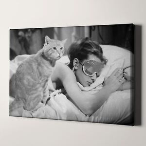 Audrey Hepburn Sleeping With Cat, Breakfast at Tiffany's Canvas Wall Art Print
