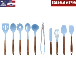Silicone Utensils Set 10-Piece Acacia Wood Handle Cooking Tools Nonstick Safe - Picture 1 of 7