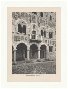 Munizipalpalast in Vergato, Italien Architektur Bögen Fenster Holzstich E 16971 - Bild 1 von 1