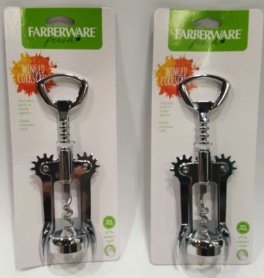 Sacacorchos Farberware Classic Cromo Alado, Libre de BPA, Juego de 2, NUEVO Foto 1 de 4