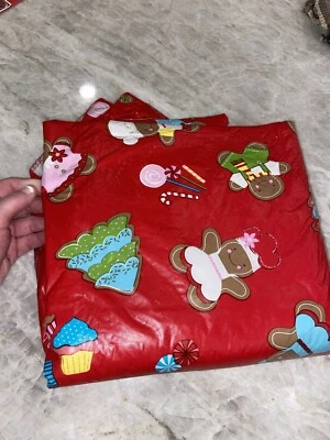 Christmas felt vinyl tablecloth 70 inch round gingerbread man - Image 1 of 2