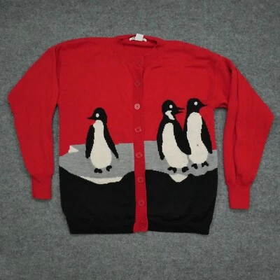 Suéter Orvis Vintage Mujer Grande Negro Rojo Pingüino Cárdigan Lana Años 80 Foto 1 de 4