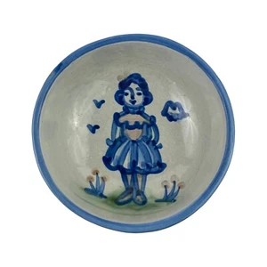 M A Hadley Cereal Bowl Country Scene Blue Woman Hand Painted 5 1/2” Vtg AS IS - Picture 1 of 8
