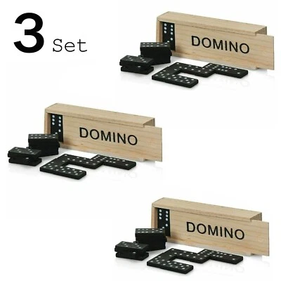 3 Pack, Wooden Dominoes Set 28 Domino Classic Black Box Traditional Toys Game UK - Image 1 of 4