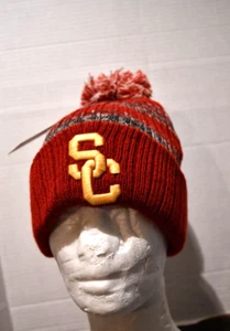 USC Trojans "SC" Knit pom Beanie Red, Gray NWT SC authentic Apparel Adult OSFM - Picture 1 of 6