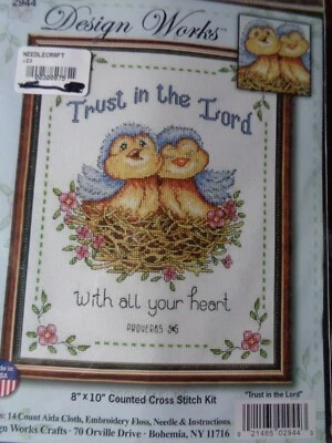 RELIGIOUS COUNTED CROSS STITCH KIT TRUST IN THE LORD BABY BIRDS DESIGN WORKS - Image 1 of 2
