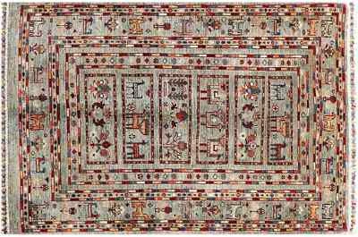 Afghan Ziegler Khorjin Ariana Carpet 100x150 Hand-knotted Gray Striped - Image 1 of 4