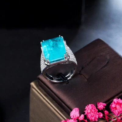 Anillo ajustable enchapado en plata con circonita cúbica corte baguette para mujer Foto 1 de 4