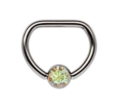 Piercing Capezzolo Gioiello Titan Anello-D Con Diritta Steg e Zirconi Sfera IN - Immagine 1 di 2