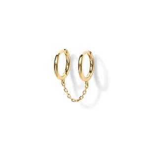 14K Gold Chain Earrings for Women | Double Piercing Dangle Chain Huggie Hoop Ear - Picture 1 of 5