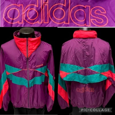 Vtg 90s Adidas Colorblock SPELLOUT Track Jacket CHEVRON HiP HoP NEON Windbreaker - Image 1 of 4