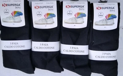 12 PAIA CALZE UOMO CORTE SUPERGA blu-nero-grigio CALZA CALDO COTONE invernale