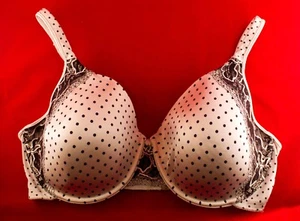 BALI ONE SMOOTH U SIDE SUPPORT FULL BRA 34D BLACK LACE WHITE W BLACK POLKA DOT - Picture 1 of 2