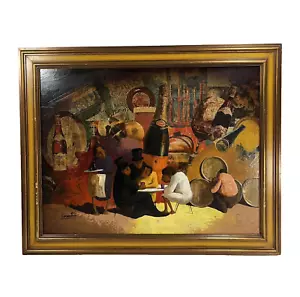 ANDRES ESCARTIN CHAMPAGNE ILLUSTRATION VINTAGE MID CENTURY MIXED MEDIA PAINTING - Picture 1 of 24