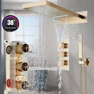 Gold Unterputz Duscharmatur Set Thermostat Duschsystem Regendusche Brause iBox - Bild 1 von 12
