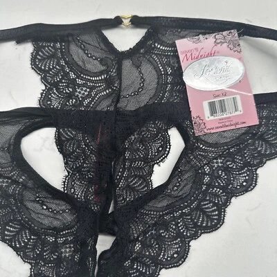 NWT Black Panties Open Crotch Underwear Womens XL  Lace Heart - Image 1 of 4