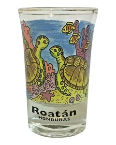 Roatan Honduras Souvenir Shot Glass Tropical Fish Turtles Corals  - Picture 1 of 7