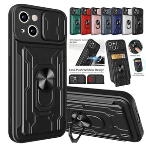 F iPhone Heavy Duty Magnetic Luxury Camera Cover Card Slot Shockproof Stand case - Picture 1 of 27