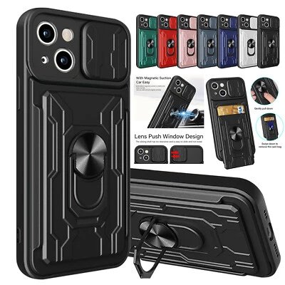 For iPhone 16 15 14 13 12 Pro Max Ring Holder Phone Case Card Slot Wallet Cover - Image 1 of 4