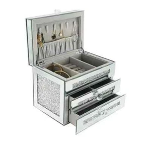 Crushed Crystal Mirror Handmade Storage Jewellery Necklace Box H24Cm W16Cm L18Cm - Picture 1 of 7