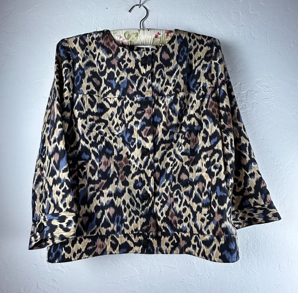 Blusa Pendleton Mujer Leopardo Abotonada Manga Larga Mediana Pequeña Marrón Seda Foto 1 de 4