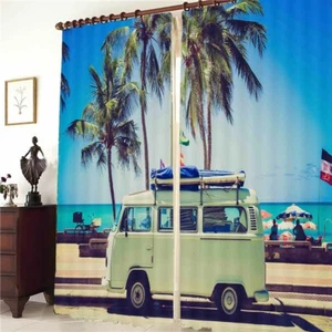 Green Station Wagon 3D Curtain Blockout Photo Printing Curtains Drape Fabric - Picture 1 of 12