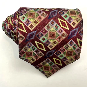Alcione Mens Tie 100% Silk Geometric Burgundy Multicolor Necktie Made in Italy - Picture 1 of 13