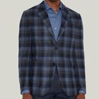 $3490 Zegna Men's Blue Macro Check Silk Cashmere Sport Coat Jacket IT 56R/US 44R