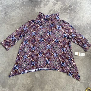 Ruby Rd. Shirt Womens Plus Size 3X Jersey Knit Geo Top Multicolor 3/4 Sleeve - Picture 1 of 11