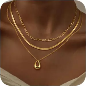 Layered Gold Necklaces for Women 3Pcs Dainty 14K Gold/Sliver Plated Necklace Set - Picture 1 of 9