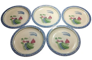 Pfaltzgraff Sunnydale Dinner Plates 10 In Blue Splatter Trim Set of Five SEE - Picture 1 of 13