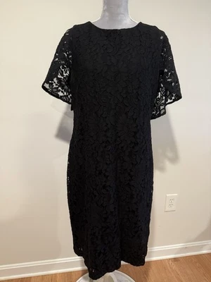 Lauren Ralph Lauren Women's Black Lace Cocktail Dress Size 16 Flutter Sleeves - Image 1 of 4