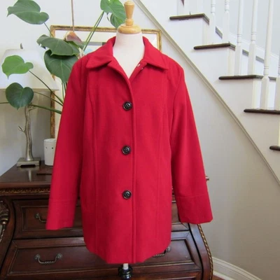 Liz Claiborne Talla XL Rojo Guisante Abrigo Chaqueta Invierno Abotonada Informal Carrera Foto 1 de 4
