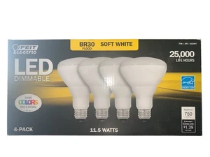 Feit LED Dimmable BR30 Soft White Bulbs 11.5w 65w Replacement 4 Pack NEW - Picture 1 of 6