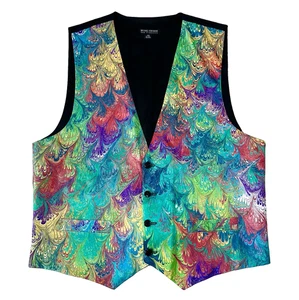 Vintage MICHAEL KENSINGER Marbled Silk Vest Rainbow Colorful Large Wearable Art - Picture 1 of 3