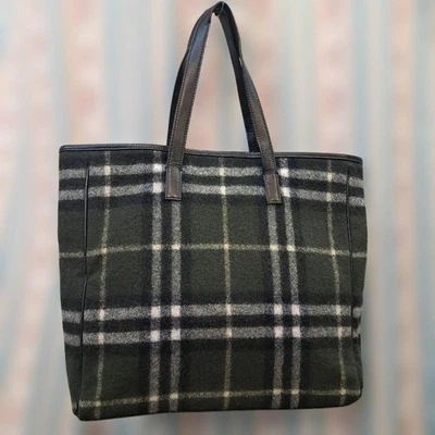 Burberry Blue Label Plaid Tote Bag, 34cm x 43cm, Leather & Wool, Used - Image 1 of 4