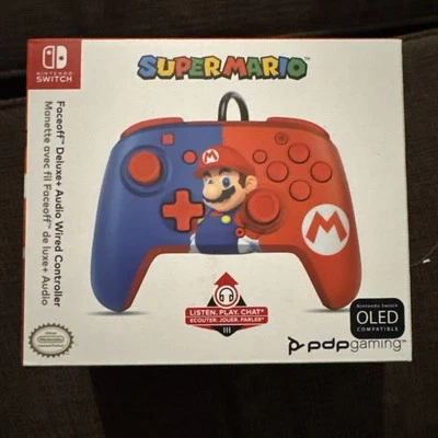 PDP Faceoff™ Deluxe+ Wired Nintendo Switch Controller Red & Blue Mario NEW - Image 1 of 2