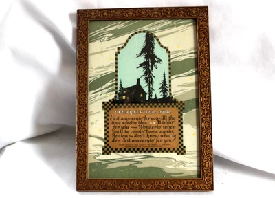 Antique Gibson Co. Buzza Motto Art Deco Litho Print Framed "Wearyin fer you" - Image 1 of 4