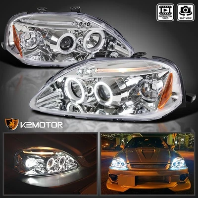 Fits 1999-2000 Honda Civic LED Halo Projector Headlights Lamps Left+Right 99-00 — 第 1/4 张图片