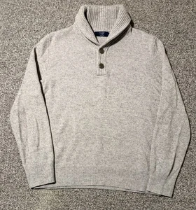 J.Crew Shawl Neck Sweater Men’s M Grey 100% Lambswool Pullover Buttons - Picture 1 of 6