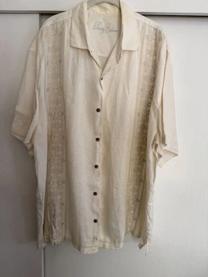 TOMMY BAHAMA WHITE CREAM EMBROIDERED BUTTON UP LINEN MENS SHIRT SZ XXL - Image 1 of 3