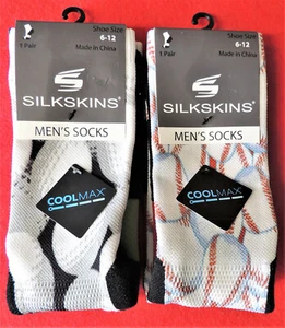 1 Pr Silkskins Coolmax Men's Socks Shoe Size 6-12 Sports Baseball or Golf Balls - Picture 1 of 3