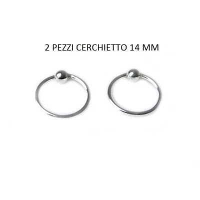 2 Orecchini Piercing Cerchio da Naso Pallina Cartilagine Trago Argento 925 14 mm - Immagine 1 di 2