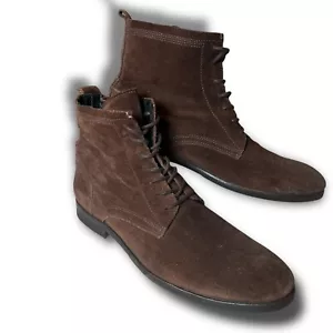 H by Hudson 42 US8.5 Leather/Suede LaceUp Chocolate Brown Cap Toe Men Boots - Picture 1 of 12